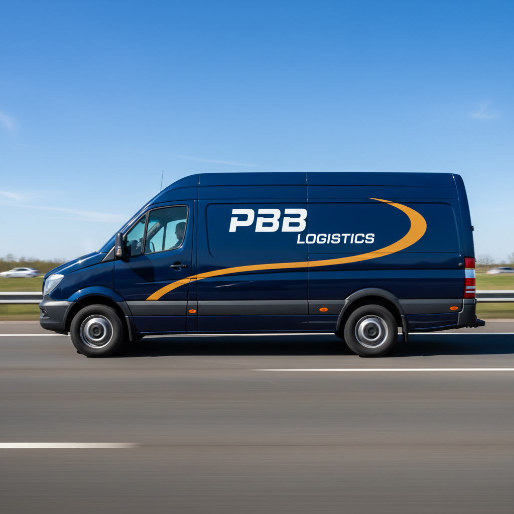 PBB Logistics sprinter van with company logo traveling on the road